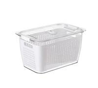 ANGGREK Draining Basket, Premium PET Material, Effortless Draining Design, Hygienic and Long-lasting 2 Layer Vegetable Storage for Refrigerator Organization (White medium size 1.7L)