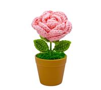ANGGREK Hand Knitted Crochet Rose Potted Plant Artificial Woolen Flower Handmade Knitted Simulation Flower with Premium Materials for Home Decor Office (6)