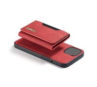 ANGGREK Magnetic Phone Case, Detachable Card Holder Wallet Stand Phone Case, Magnetic Tri Fold Wallet, Raised Camera Edge, Hands Free Viewing for Daily Commuting and Video Calls (IP15 Plus) Red