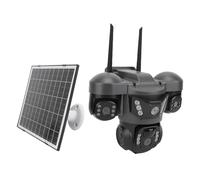 ANGGREK Solar Security Camera, 6K 12MP Triple Lens UHD PTZ Camera with 355° Horizontal 90° Vertical Rotation, PIR Motion Detection, 2 Way Talk, IP66, for V380 Pro App