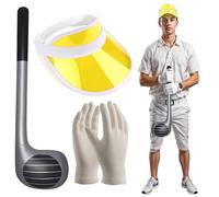 Angies Fashion Pub Golf Golfer Golfing Visor Hat Cap, Inflatable Club & Gloves Fancy Dress Hen Stag Night (Yellow)