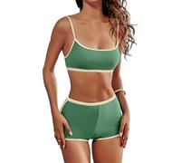 AngiMelo High Waisted Bikini Sets for Women Two Piece Tummy Control Swimsuits Modest Bathing Suit Shorts Swim Suits Teens, Army Green Bikini Set, S