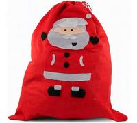ANGIX 1 x Christmas Santa Sack Bag 60 x 50cm Red Felt Gift Present Bag with Santa Applique - Reusable Drawstring Stocking Gift Holder for Kids, Families & Xmas Decorations