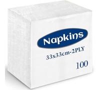 ANGIX 100 x White Paper Napkins 33x33cm 2PLY Soft Serviettes Tissue Disposable Tableware for Parties, Catering, Weddings, Events & Kitchen Use