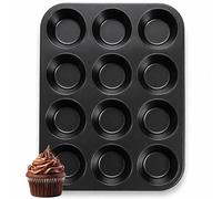 ANGIX 12 Cup Muffin Tray Non Stick Baking Tin - Deep Cupcake Pan for Oven Baking, Carbon Steel Cake Mould for Muffins, Cupcakes & Yorkshire Pudding, Easy Release & Dishwasher Safe