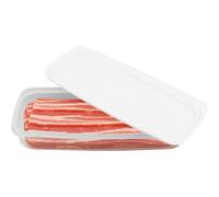 ANGIX 1L Clear Rectangular Bacon Storage Box - Freezer Containers and Food Storage Boxes with Lids,Premium Food Container Bacon Box for Fridge, Stores Food Such As Sliced Meat, Cheese & Pate - White