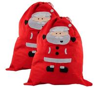 ANGIX 2 x Christmas Santa Sacks 60 x50 cm Red Felt Present Gift Bags with Santa Applique - Reusable Drawstring Stockings for Filling Gifts, Gift Bags for Kids, Families & Xmas Decorations