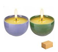 ANGIX 2 x Citronella Ceramic Candles 200g Assorted Colours Garden Mosquito Repellent Candle Decorative Pot for Indoor Outdoor Patio BBQ Camping