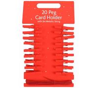 ANGIX 20 x Peg Card Holders with 2m Metallic String | Mini Wooden Pegs, Clip Photo Holders for Hanging Photos & Christmas Cards, Photo Wall Display, Xmas Crafts, Halloween & Party Decorations (Red)