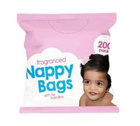 ANGIX 200 x Fragranced Nappy Bags with Tie Handles, Disposable Nappy Sacks for Home & Travel, Baby Waste Diaper Changing Bin Bags (Pack of 1)