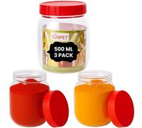 ANGIX 3 x 500ml Plastic Storage Jars with Screw Lids, Airtight Food Storage Containers for Kitchen, Spices, Herbs, Sweets & More with Clear Canister Pots
