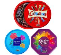 ANGIX 3 x Mix Chocolate Tubs Assorted Pack - Celebrations 550g, Roses 550g & Quality Street 600g - Family Sharing Sweets Gift Selection for Christmas, Parties, Birthdays & Festive Occasions