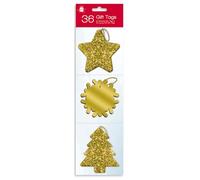 ANGIX 36 x Gift Tags with Metallic Thread, Gold Luxury Glitter Foiled Star & Christmas Tree Shape Gift Tag