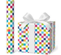 ANGIX 3m Happy Birthday Wrapping Paper Roll - Colorful Checkerboard Pattern Gift Wrap for Kids, Boys & Girls - Recyclable Birthday Present Wrapping Sheet - Party Gift Wrap Roll (1)