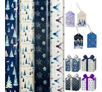 ANGIX 4 x 7m Christmas Wrapping Paper Roll with Tags - Cute Christmas Character Gift Wrapping Paper Sheet for Xmas Present Decorations (28 Meter total + 20 Matching Gift Tags)