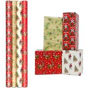ANGIX 4 x 7M Christmas Wrapping Paper Roll - Traditional Santa Gift Wrapping Paper for Xmas, Festive Season
