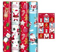 ANGIX 4 x 7m Cute Christmas Wrapping Paper Rolls with 32 Gift Tags, Festive Xmas Wrapping Paper, Premium Christmas Wrapping Paper Roll Set for Presents, Kids & Family, Festive Holiday Decorations