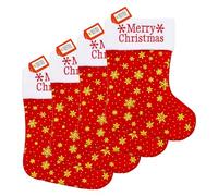 ANGIX 4 x Christmas Stocking with Merry Christmas Embroidery - Red & White Plush Stocking with Gold Snowflakes - Premium Gift Bag for Kids & Adults - Decorative Hanging Sock for Xmas Fireplace Mantel