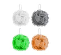 ANGIX 4 x Loofah Ultra Soft Mesh Pouf Bath & Shower Sponges for Men & Women, Beauty Exfoliating Body Scrubber, Shower Puff Ball Sponge with Strings in 4 Mixed Colors
