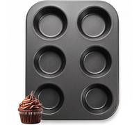 ANGIX 6 Cup Muffin Baking Tray | Black Nonstick Carbon Steel Material | 6 Baking Mold for Muffins or Cupcakes | Stain, Heat, Freeze-Resistant and Dis Washer Safe | Bakeware