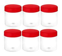 ANGIX 6 x 100ml Plastic Storage Jars with Screw Top Lids, Airtight Food Storage Containers for Kitchen, Food, Spices, Herbs & Sweets, Clear Canister Pots (RED)