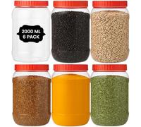 ANGIX 6 x 2000ml Plastic Storage Jars & Canisters with Screw Top Lids, Airtight Food Storage Containers for Kitchen, Food, Spices, Herbs & Sweets, Clear Canister Pots