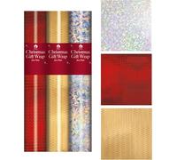 ANGIX 7 x Holographic Christmas Wrapping Paper Rolls 2m x 70cm - Red, Gold & Silver Foil Gift Wrap - Luxury Shiny Metallic Paper for Xmas, Birthday, Wedding Presents, Crafts & Festive Decorations