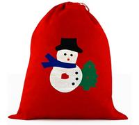 ANGIX Christmas Snowman Santa Sack Bag Red Felt Gift Present Bag with Santa Applique - Drawstring Stocking Gift Holder Christmas Bags for Kids, Families & Xmas Decorations - Gift Bags for Presents