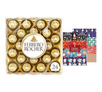ANGIX Ferrrero Rocher 24 Piece Chocolate Gift Box (300g) with 8 Free Xmas Gift Wrap Sheets - Luxury Milk Chocolate & Hazelnut - Perfect Festive Gift for Family, Friends & Corporate Gifting