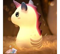 ANGKMA Children's Night Light, 16 Colours, LED Bedside Lamp, Baby Room, Silicone Nursing Light, Dimmable Touch for Gifts for Girls, Cute Night Lamp, Nursery (Unicorn)