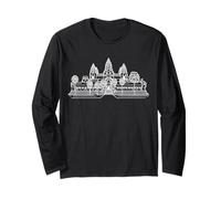 Angkor Wat Line Art Cambodia Temple Drawing Long Sleeve T-Shirt