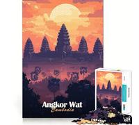 Angkor Wat Sunset 1000 Piece Adult Puzzles Logic Puzzle Play Precision Cut Smooth Edges for Family Gatherings (38x26cm)