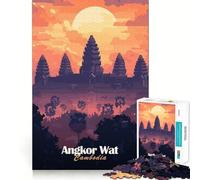 Angkor Wat Sunset 1000 Piece Jigsaws for Adults Brain Recall Game Tight Interlock No Gaps Calming Mental Break Activity (50x75cm)