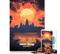 Angkor Wat Sunset Adults Puzzles 1000 Piece Jigsaws Recall Skill Fun High Precision Die Cut Easy to Learn Family Enjoyment (38x52cm)