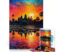 Angkor Wat Sunset Jigsaw Puzzle 1000 Recall Fun Play Advanced Laser Cutting Tech Holiday Indoor Entertainment Toy (38x52cm)