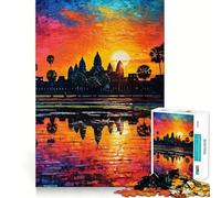 Angkor Wat Sunset Jigsaws for Adults1000 Pieces Brain Memory Game Fine Cut Premium Finishing Engaging Way to Pass Free Hours (50x75cm)
