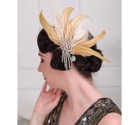 Anglacesmade 1920s Flapper Feather Hair Clip Crystal Tassel Roaring 20s Yellow Feather Headpiece Masquerade Great Gatsby Hair Accessories for Women and Girls