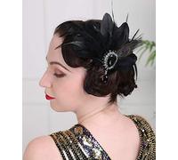 Anglacesmade 1920s Headpiece Black Feather Hair Clip with Crystal Teardrop Roaring 20s Flapper Costume Masquerade Hair Jewelry for Women