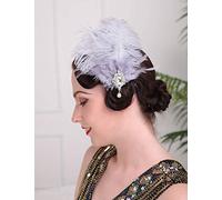 Anglacesmade 1920s Headpiece Flapper Feather Hair Clip Crystal Teardop Roaring 20s Prom Party Festival Hair Accessories for Women and Girls