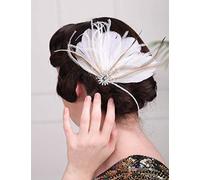 Anglacesmade 1920s Headpiece Flapper White Feather Hair Clip Crystal Roaring 20s Accessories Prom Party Festival Hair Jewelry for Women and Girls