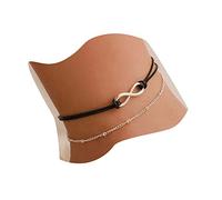 Anglacesmade Bohemia Layered Black Leather Anklet Infinity Knot Charm Pendant Foot Chain Boho Beach Foot Jewelry for Women