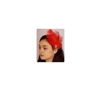 Anglacesmade Bridal 1920s Flapper Red Feather Clip with Green Crystal Roaring 20s Feather Headpiece Prom Party Festival Fashion Hair Accessories for Women (Red)