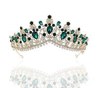 Anglacesmade Bridal Crystal Tiara Princess Emerald Crown Rhinestone Cake Topper Wedding Headpiece Prom Party Bridesmaid Hair Accessories for Women and Girls