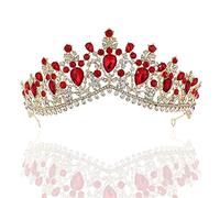 Anglacesmade Bridal Crystal Tiara Princess Ruby Crown Rhinestone Cake Topper Wedding Headpiece Prom Party Bridesmaid Hair Accessories for Women and Girls