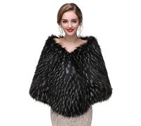 Anglacesmade Bridal Faux Fur Wrap Wedding Fur Stole with Brooch Evening Party Warm Shrug Cape (Black and white)