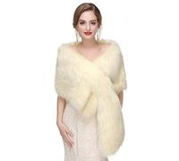 Anglacesmade Bridal Faux Fur Wrap Wedding Fur Stole with Brooch Evening Party Warm Shrug Capeug Cape (Light champagne)