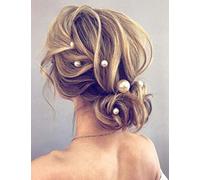 Anglacesmede Bridal Pearl Hair Pins 10 Pcs Large Ivory Champagne Pearl Bobby Pins Wedding Hair Piece Prom Party Festival Hair Accessories for Women and Girls (Ivory)