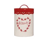 Anglaise Cream and Red Metal Biscuit Canister with Heart Detail