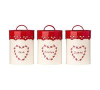 Anglaise Jars Tea Coffee And Sugar Canister Set Cream And Red