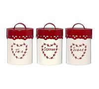 Anglaise Tea Coffee Sugar Canisters Biscuit Bread Peg Holder Red Cream Storage